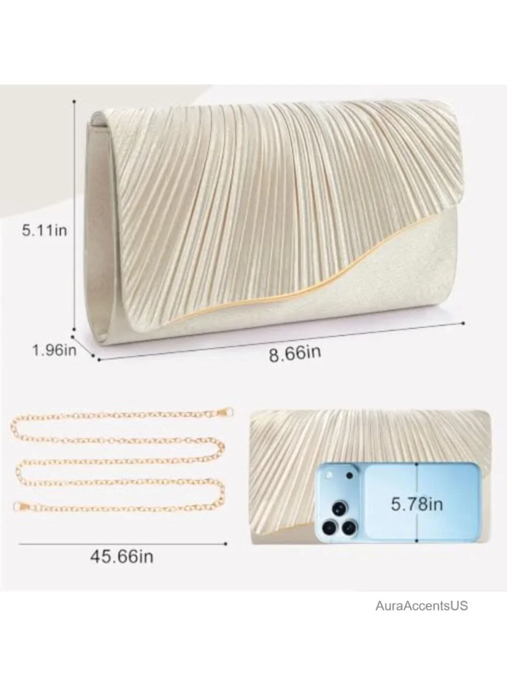 Satin Clutch Purse with Detachable Chain Strap - Evening Handbag for Wedding